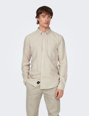 Only & Sons Men's Slim Fit Pure Cotton Flannel Shirt - XXL - Beige, Beige,Green