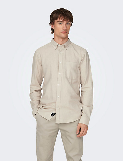 only & sons slim fit pure cotton flannel shirt - xxl - beige, beige