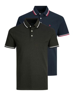 2pk Slim Fit Pure Cotton Tipped Polo Shirts