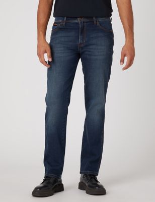 Wrangler Men's Straight Fit 5 Pocket Jeans - 3034 - Blue Denim, Blue Denim