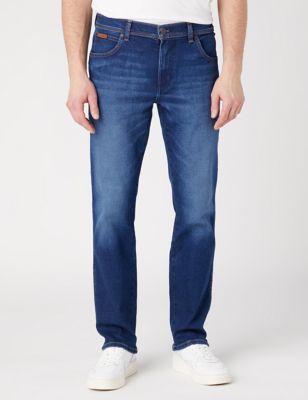 Wrangler Mens Slim Fit 5 Pocket Jeans - 3034 - Blue Denim, Blue Denim