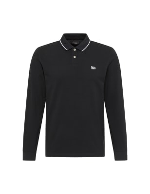 Men's Black Long-Sleeve Polo Shirt made of 100% organic cotton