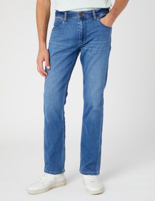 Wrangler Men's Regular Fit Cotton Rich 5 Pocket Jeans - 3034 - Blue Denim, Blue Denim