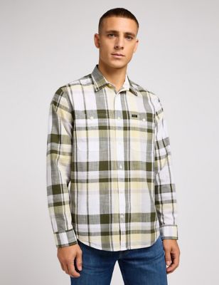 Lee Mens Worker Pure Cotton Check Flannel Shirt - Dark Green, Dark Green