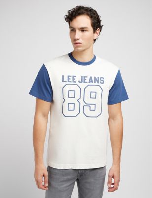 Lee Men's Pure Cotton Colour Block Crew Neck T-Shirt - M - Blue, Blue
