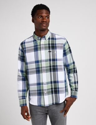 Lee Mens Pure Cotton Check Flannel Shirt - M - Grey, Grey