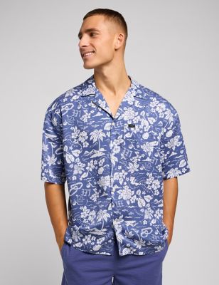 Lee Mens Hawaiian Shirt - M - Blue Mix, Blue Mix