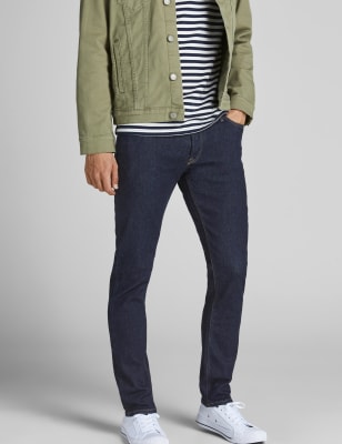 

Mens JACK & JONES Schmal geschnittene Jeans mit 5 Taschen - Blue Denim, Blue Denim