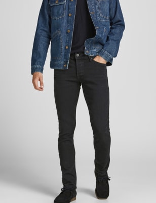 

Mens JACK & JONES Schmal geschnittene Jeans mit 5 Taschen - Black Denim, Black Denim