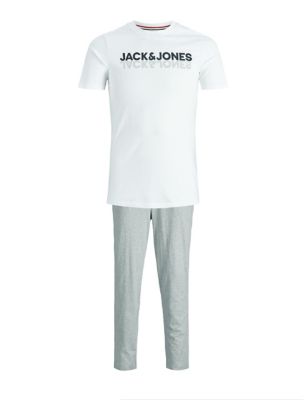 

Mens JACK & JONES Cotton Rich Pyjama Set - Grey Mix, Grey Mix