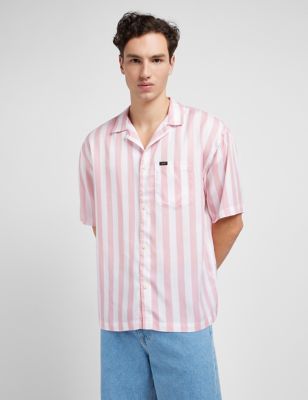 Lee Mens Pure Lyocell Striped Shirt - M - Pink, Pink