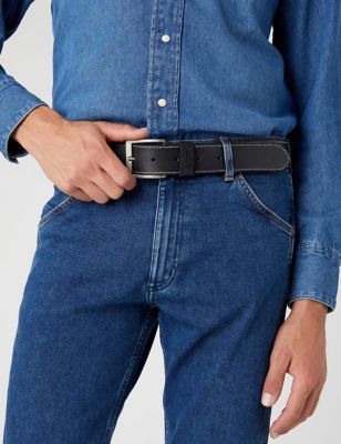 Wrangler Men's Leather Stitch Detail Belt - 39.5 - Black, Black,Brown