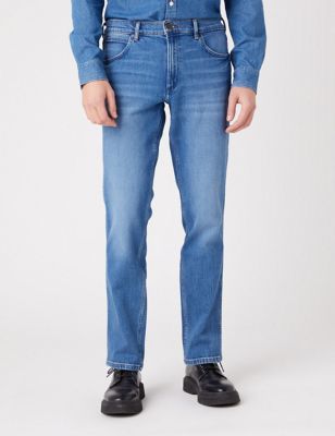 Wrangler Mens Greensboro Regular Straight Fit Jeans - 3034 - Blue Denim, Blue Denim