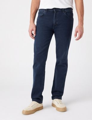 Wrangler Mens Greensboro Regular Straight Fit Jeans - 3034 - Blue Denim, Blue Denim,Indigo