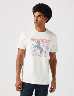 Wrangler Men's Pure Cotton Graphic Crew Neck T-Shirt - White Mix, White Mix