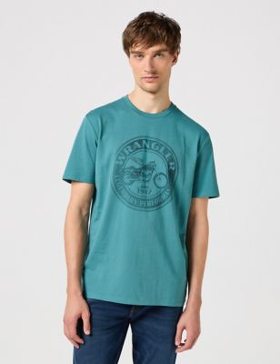 Wrangler Mens Pure Cotton Graphic Crew Neck T-Shirt - L - Blue Mix, Blue Mix