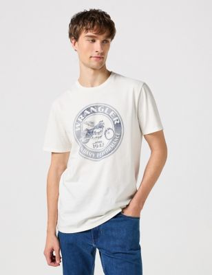 Wrangler Men's Pure Cotton Motorbike Graphic T-Shirt - White Mix, White Mix