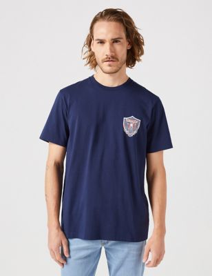 Wrangler Mens Pure Cotton Logo Graphic Crew Neck T-Shirt - M - Navy, Navy