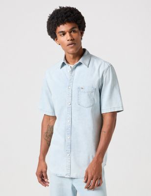 Wrangler Mens Pure Cotton Oxford Shirt - Blue, Blue