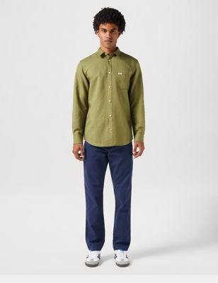 Wrangler Mens Linen Rich Oxford Shirt - Green, Green