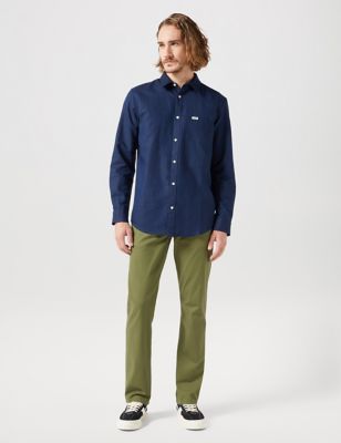 Wrangler Men's Linen Rich Oxford Shirt - M - Navy, Navy