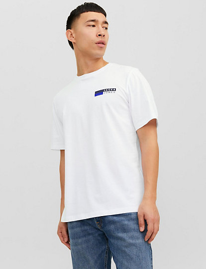 jack & jones organic cotton logo print crew neck t-shirt - white, white