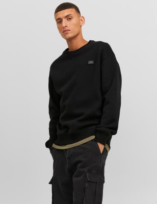 

Mens JACK & JONES Cotton Rich Crew Neck Sweatshirt - Black, Black