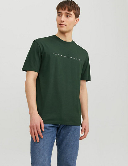 Jack & Jones Relaxed Fit Pure Cotton Logo Print T-Shirt - Xxl - Green, Green
