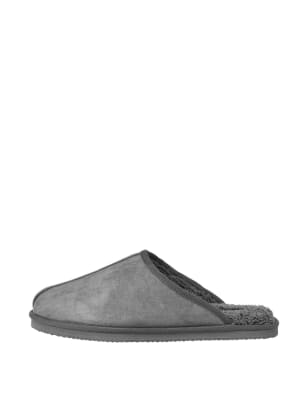 

Mens JACK & JONES Faux Suede Fleece Lined Mule Slippers - Grey, Grey