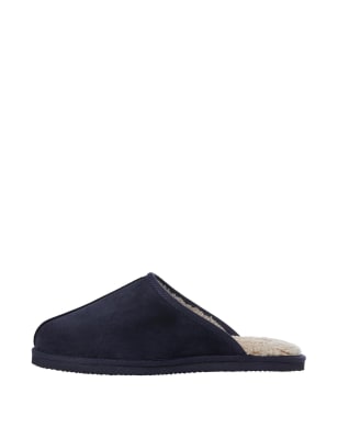 mens jack & jones faux suede fleece lined mule slippers - navy