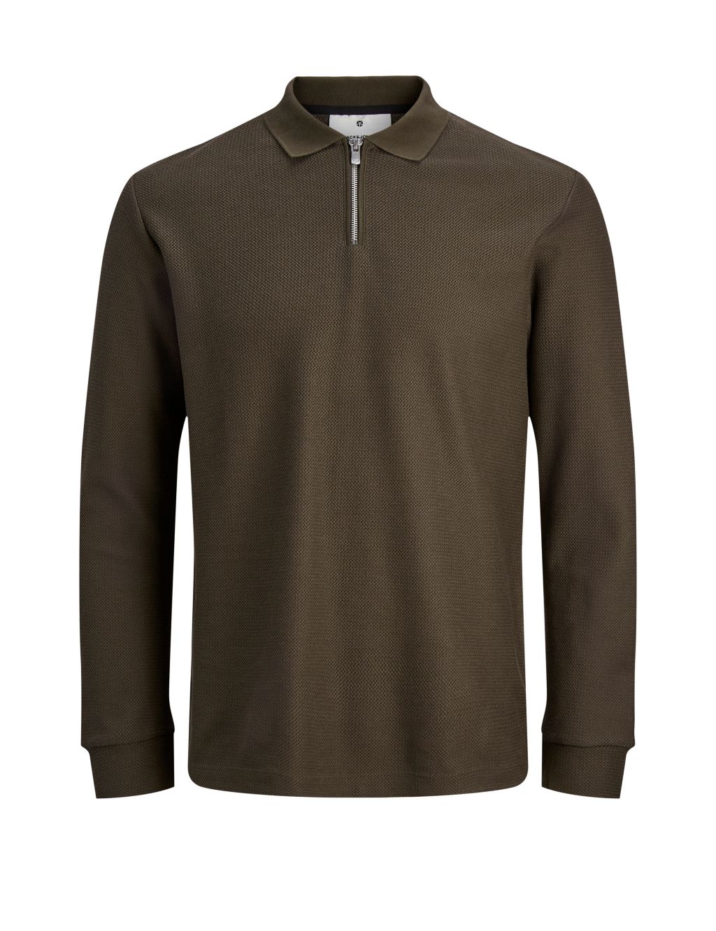 Cotton Rich Half Zip Long Sleeve Polo Shirt image 2