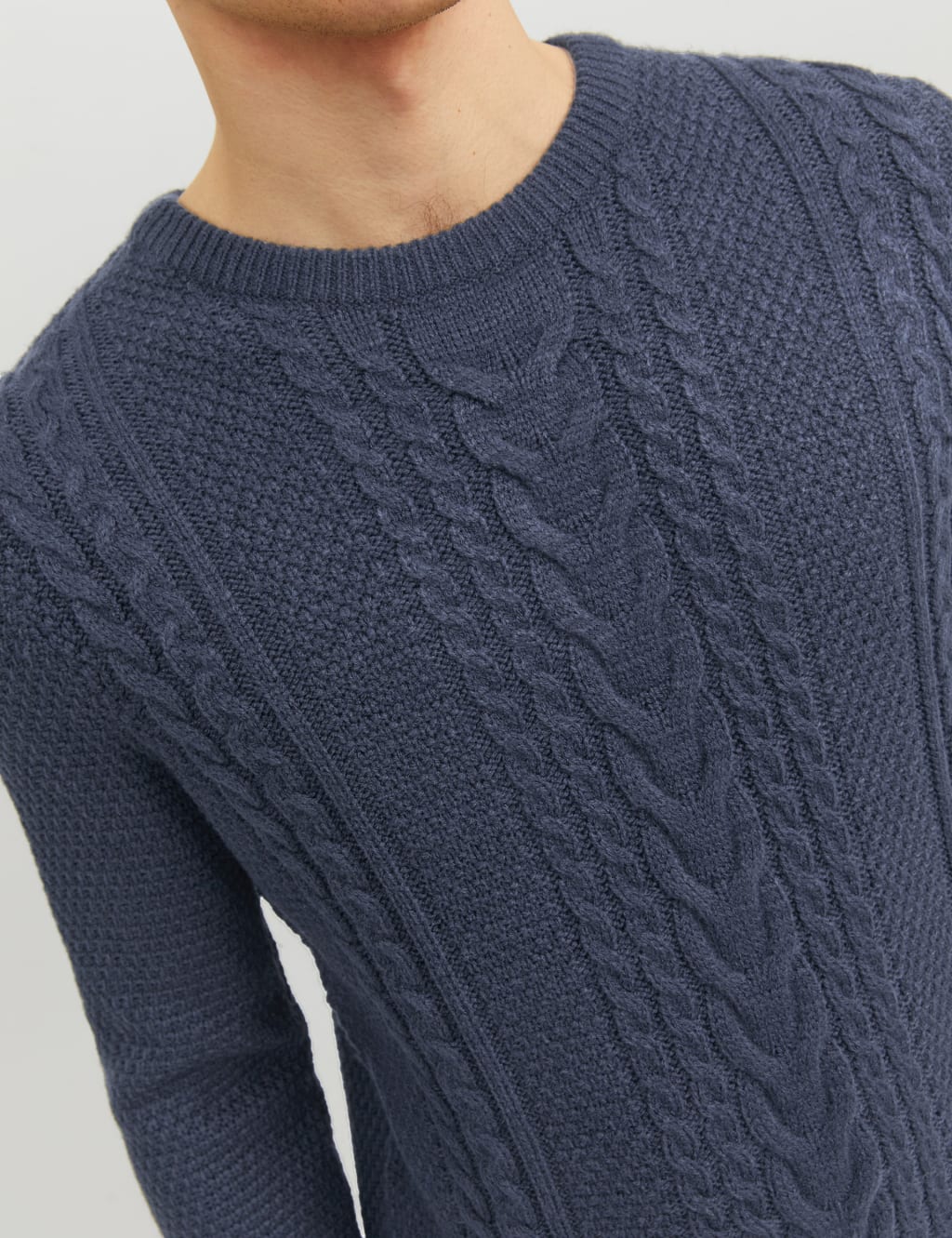 Textured Cable Crew Neck Jumper with Cotton image 5