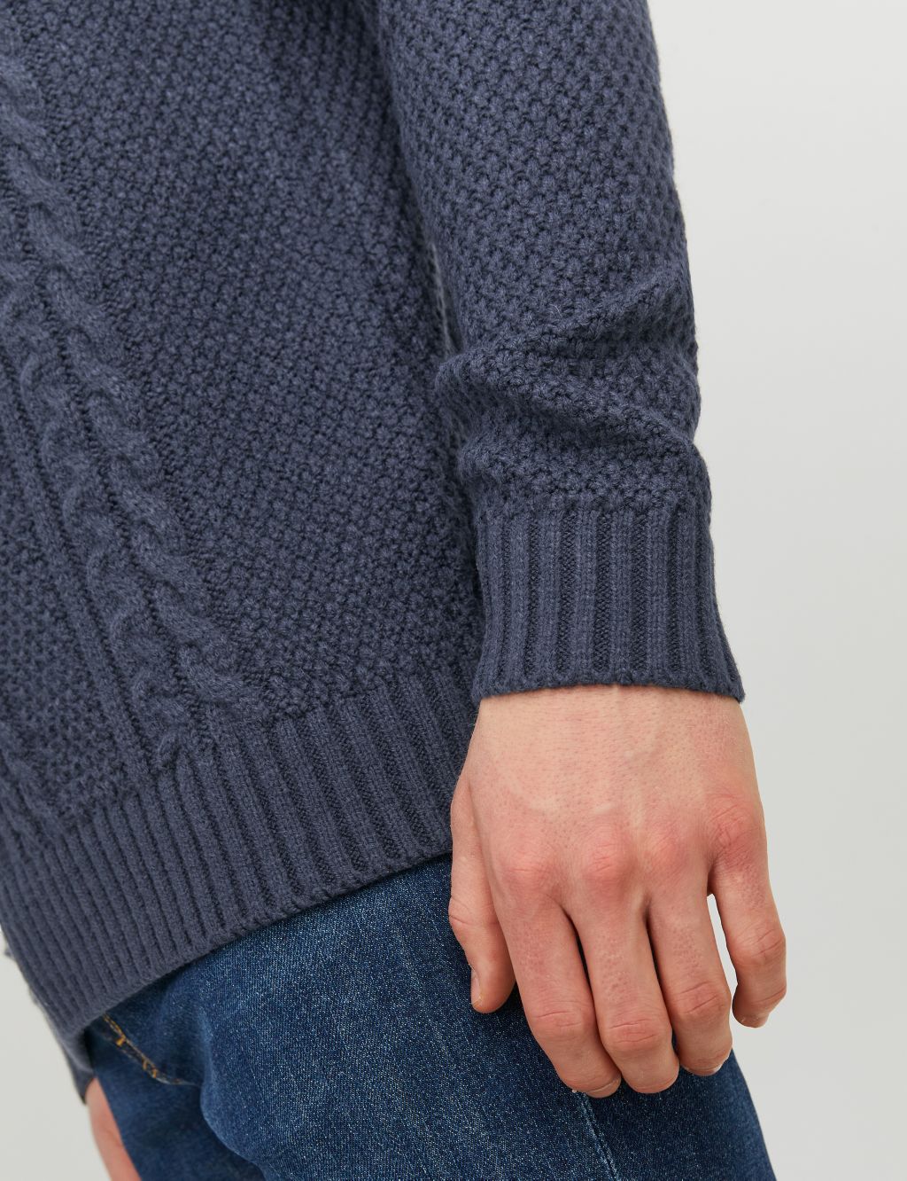 Textured Cable Crew Neck Jumper with Cotton image 6