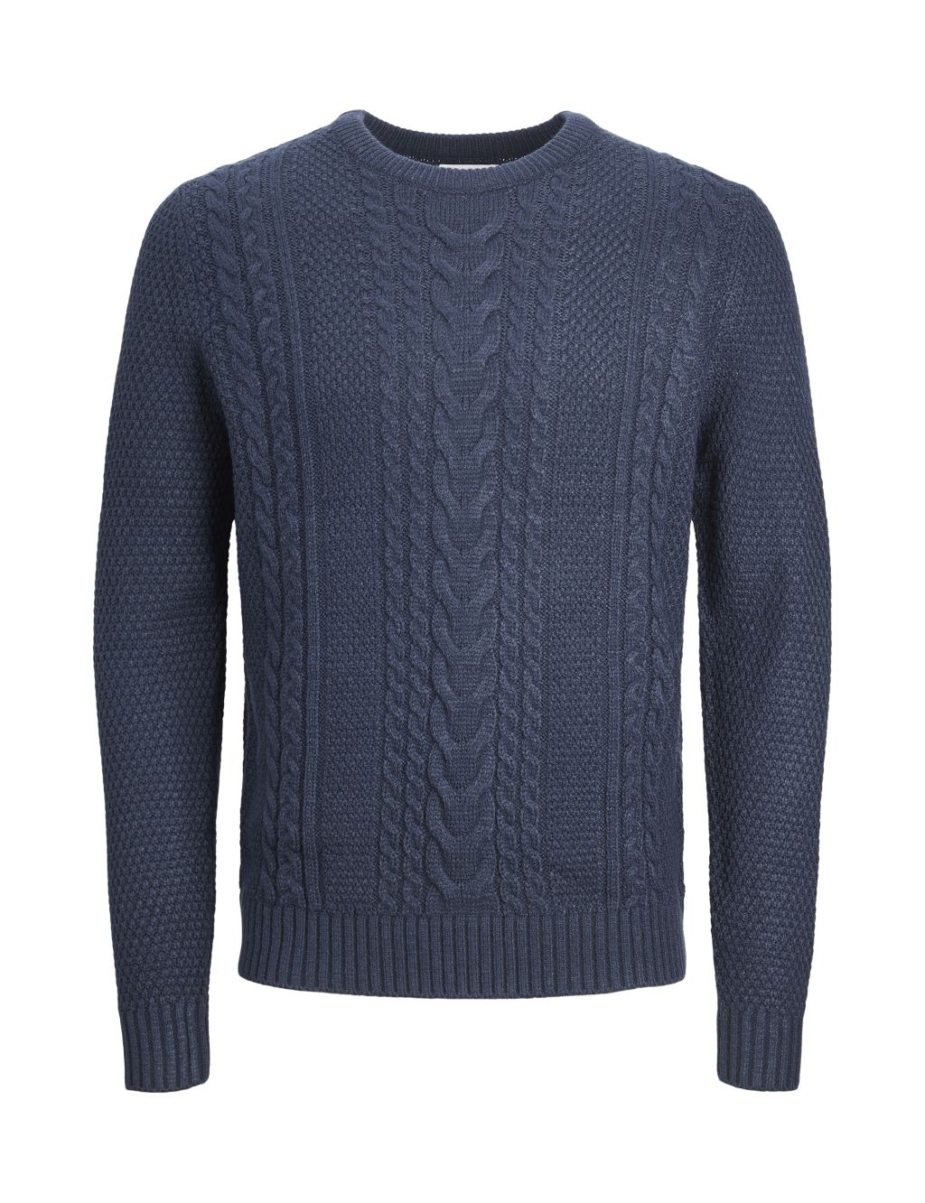 Textured Cable Crew Neck Jumper with Cotton image 2