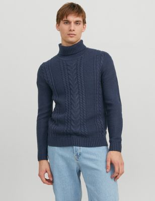 Cable High Neck Jumper with Cotton