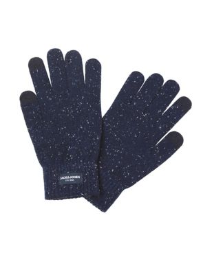 mens jack & jones textured thermal gloves - navy