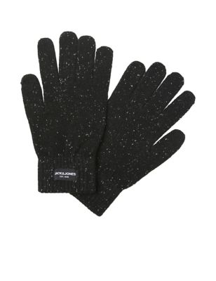 mens jack & jones textured thermal gloves - black