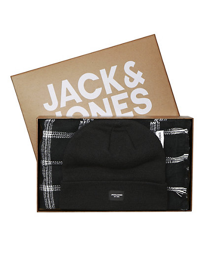 jack & jones checked hat and scarf set - 1size - black mix, black mix