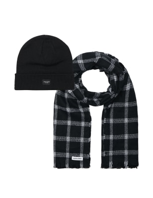 Checked Hat and Scarf Set
