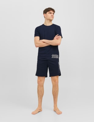 

Mens JACK & JONES Pure Cotton Pyjama Set - Navy, Navy