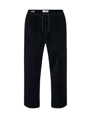 Only & Sons Mens Loose Fit Corduroy Elasticated Waist Trousers - Black, Black