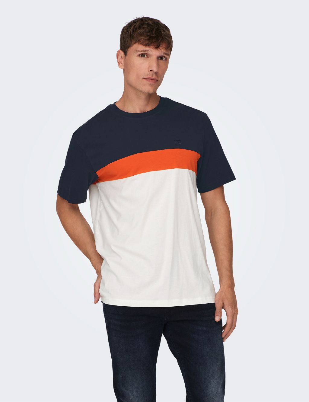 Pure Cotton Colour Block Crew Neck T-Shirt image 1