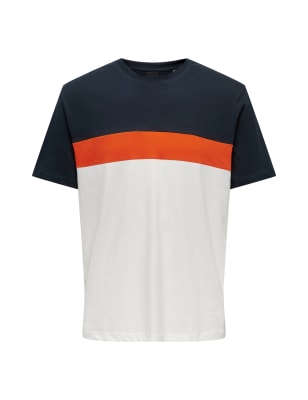 Pure Cotton Colour Block Crew Neck T-Shirt