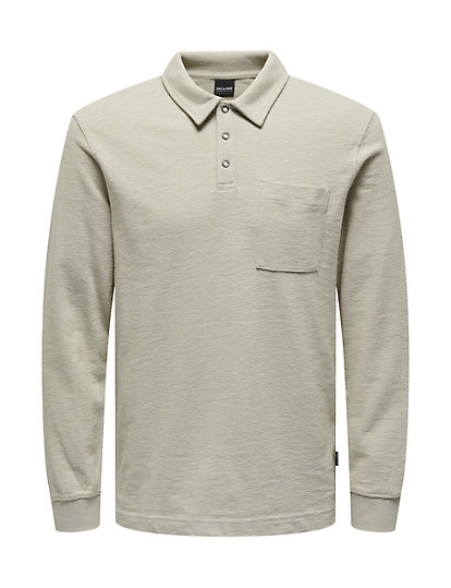 only & sons pure cotton long sleeve polo shirt - beige, beige