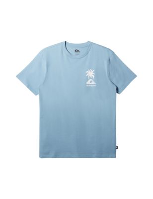Quiksilver Mens Tropical Breeze Pure Cotton T-Shirt - Blue, Blue,Stone