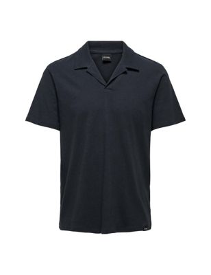 Only & Sons Men's Cotton Linen Blend Polo Shirt - M - Navy, Navy