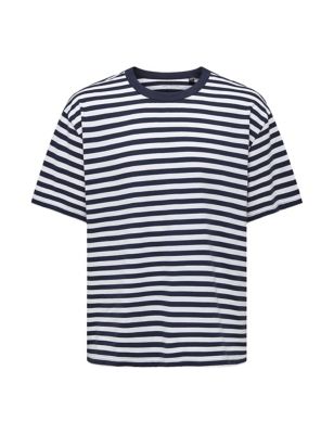 Only & Sons Mens Pure Cotton Striped T-Shirt - L - Navy Mix, Navy Mix,Beige Mix