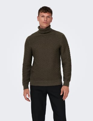 Pure Cotton Textured High Neck Jumper, ONLY & SONS