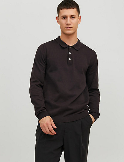 jack & jones pure cotton knitted polo shirt - brown, brown