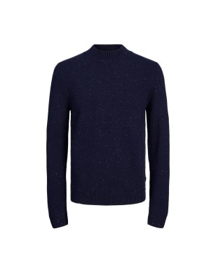 

Mens JACK & JONES Cotton Blend Textured Funnel Neck Jumper - Blue, Blue